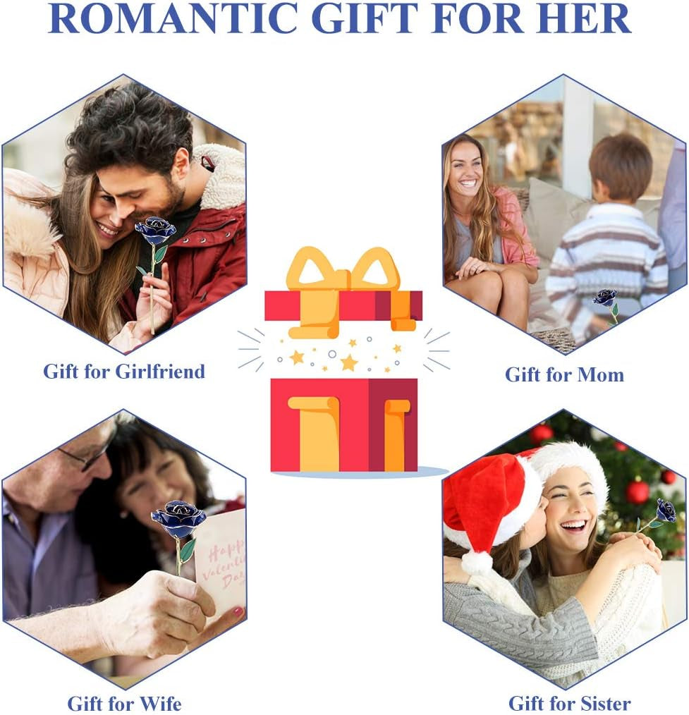 24K Dark Blue Rose for Her, Dipped Gold Rose Eternity Love Real Golden Plated Preserved Eternal Flower with Rose Stand Present for Wife/Girlfriend/Lady (Dark Blue)
