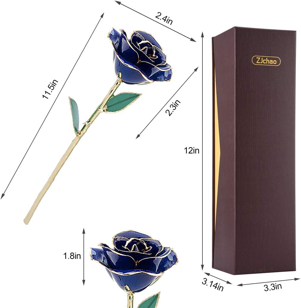 24K Dark Blue Rose for Her, Dipped Gold Rose Eternity Love Real Golden Plated Preserved Eternal Flower with Rose Stand Present for Wife/Girlfriend/Lady (Dark Blue)