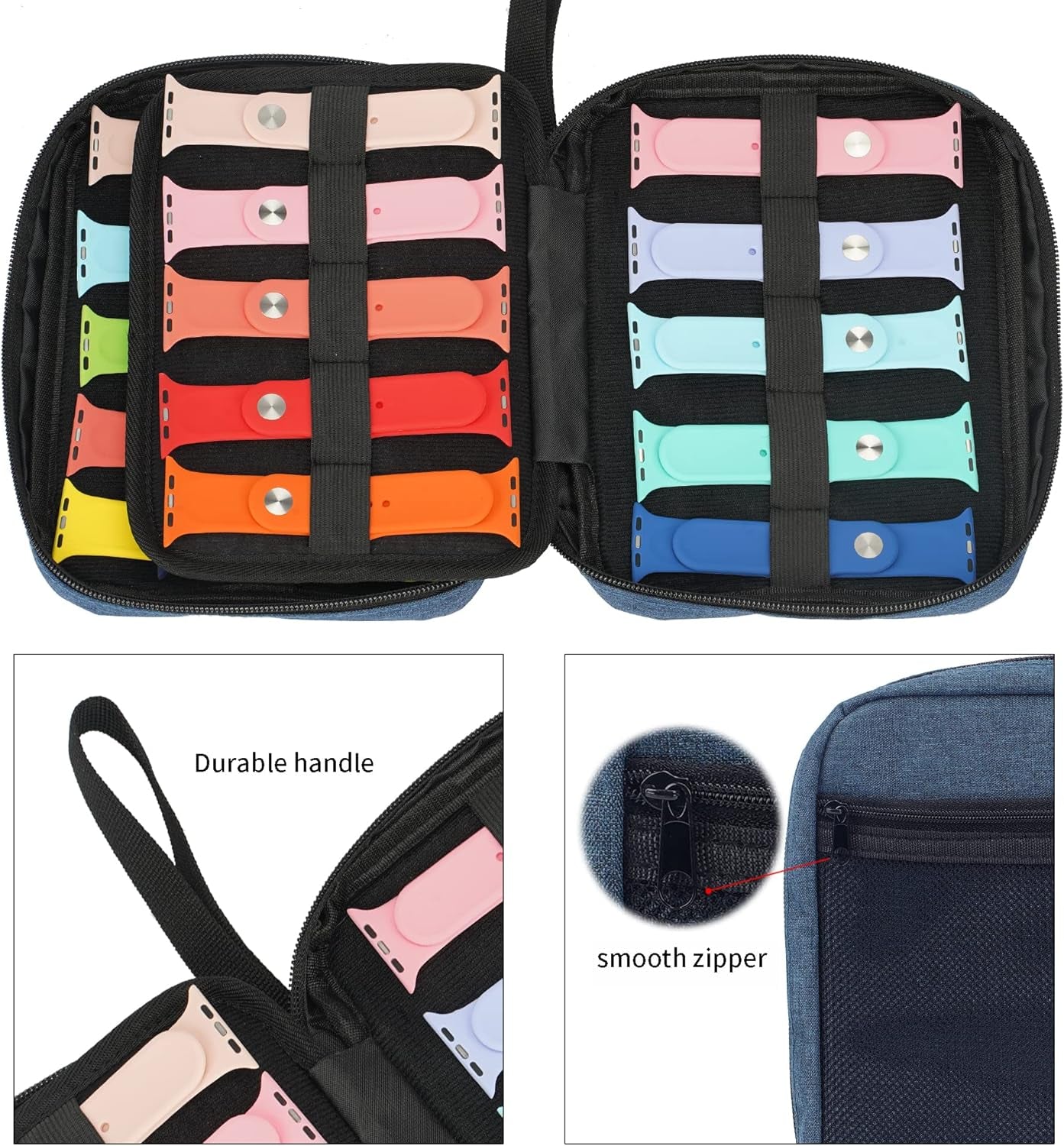20 Watch Bands Storage Carrying Case Compatible with Watches,Expandable Watch Band Holder Stores 20 Watch Bands Fit for Most Sizes of Watch Straps,Organizer for Watch Bands, Bag Only (Blue)