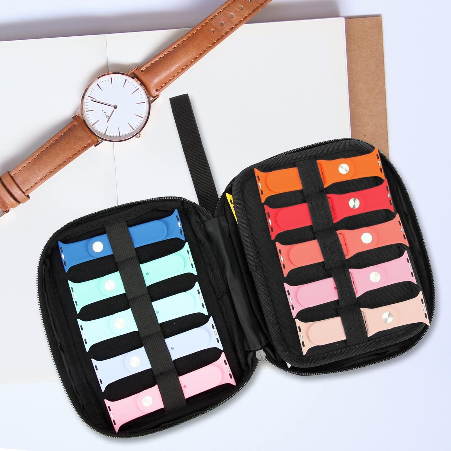 20 Watch Bands Storage Carrying Case Compatible with Watches,Expandable Watch Band Holder Stores 20 Watch Bands Fit for Most Sizes of Watch Straps,Organizer for Watch Bands, Bag Only (Blue)