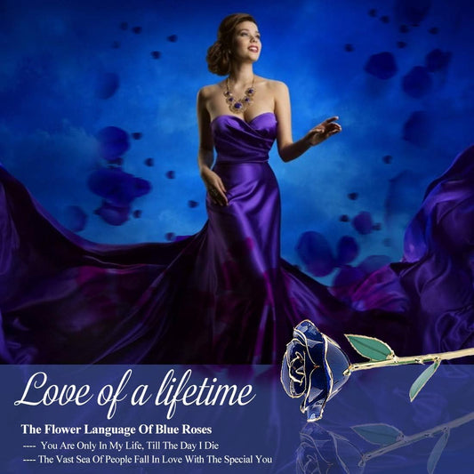 24K Dark Blue Rose for Her, Dipped Gold Rose Eternity Love Real Golden Plated Preserved Eternal Flower with Rose Stand Present for Wife/Girlfriend/Lady (Dark Blue)
